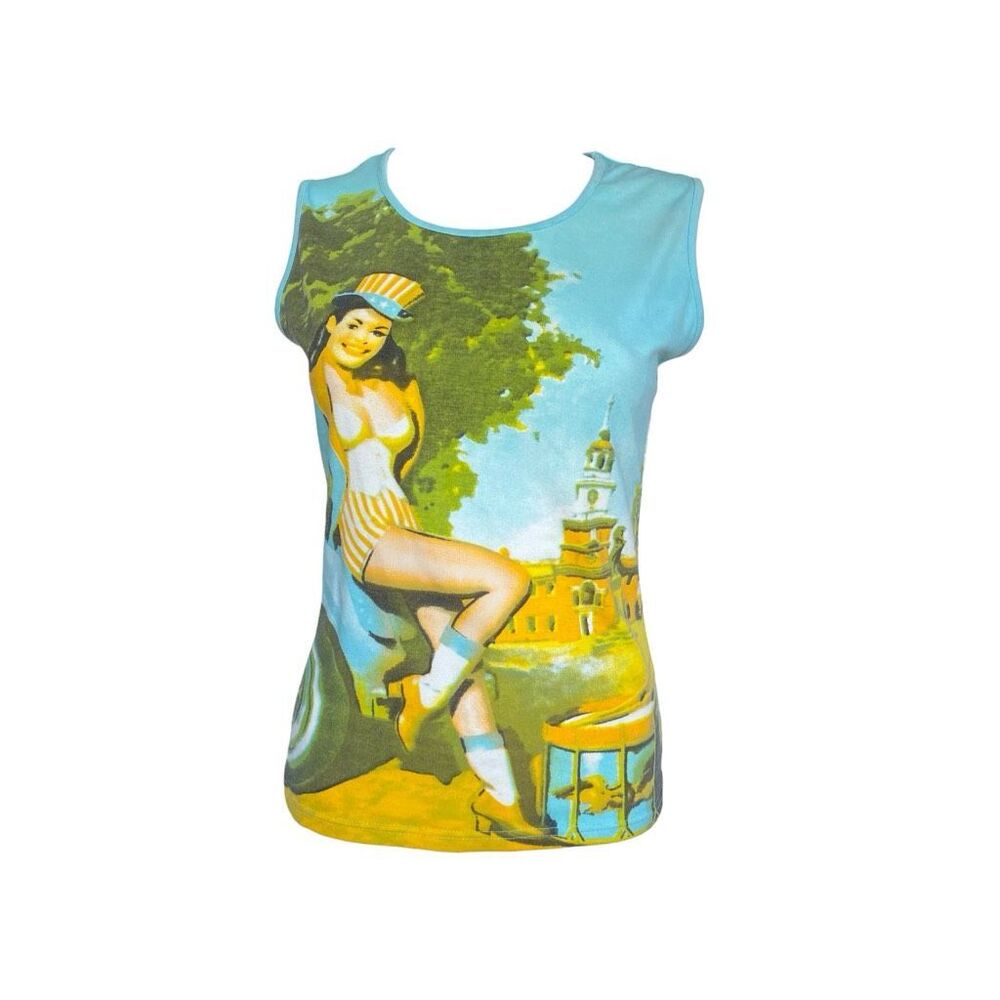 euro vintage all-over pinup print tank